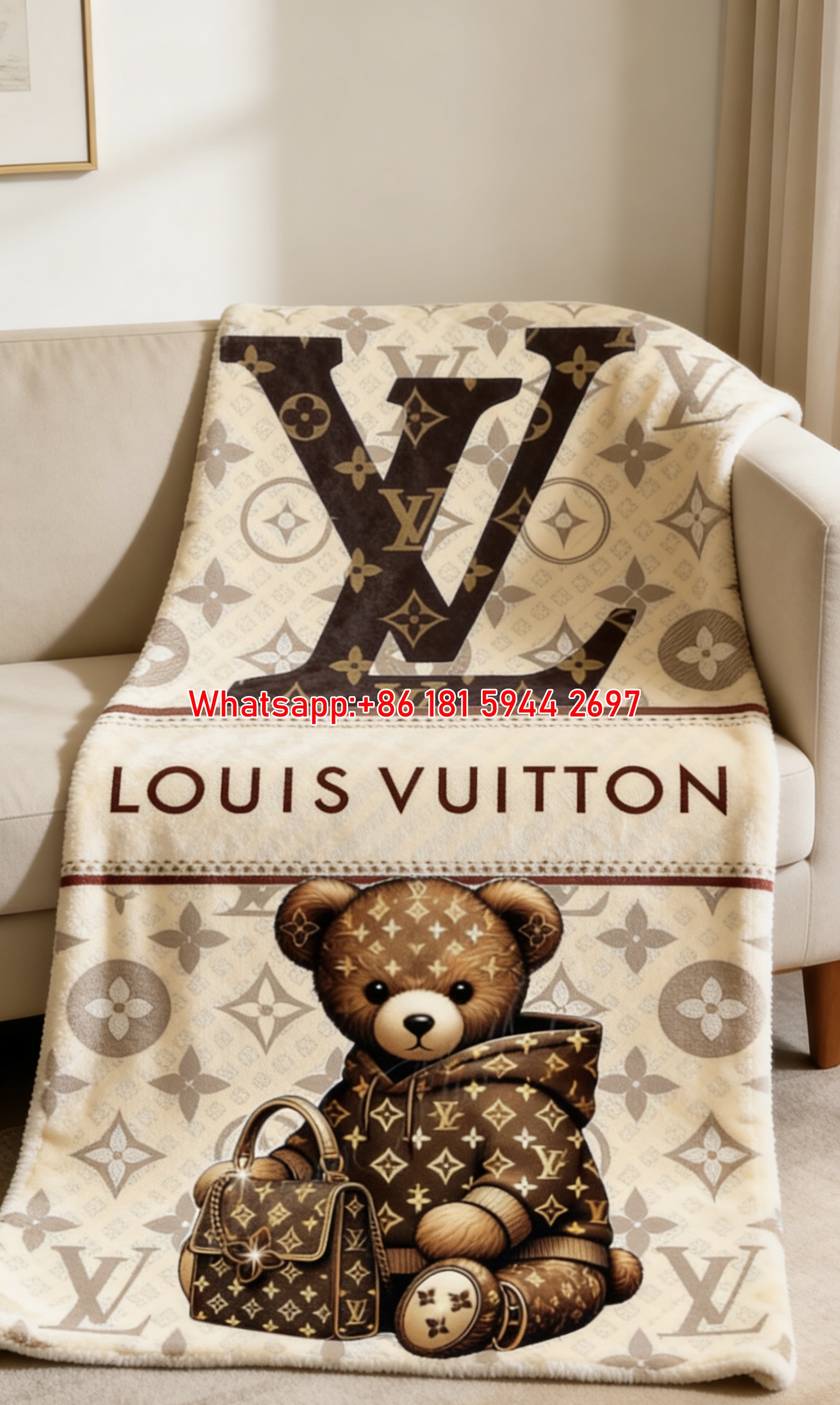 LV Monogram Teddy Bear Throw Blanket IMG_3006